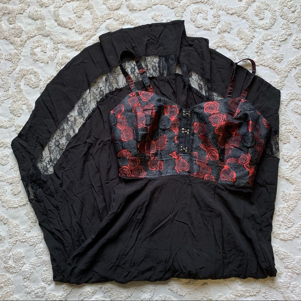 Royal Bones Red Black Rose Dress medium